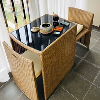 Ensemble de table et chaises en rotin Ulandy moderne pour l'extérieur, idéal pour les hôtels, les cours, les terrasses, les balcons, avec rangement, imperméable et durable
