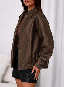 Veste en simili cuir pour femme, bomber, veste zippée de motard, surdimensionnée, tenues de mode d'automne, manteaux d'hiver 2026 - Product Image 5