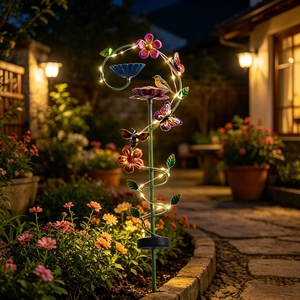 Mangeoire à oiseaux <span class=keywords><strong>solaire</strong></span> en fer forgé transfrontalière, lampe à piquer dans le sol, décoration de jardin et de cour, aménagement paysager, pelouse - Product Image 5