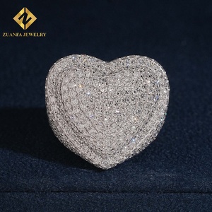 ZUANFA JEWELRY Anillo de Diamantes Cultivados en Laboratorio con Forma de Corazón y Pavé Completo, Plata S925, Joyería Hip Hop Brillante para Hombre - Product Image 1