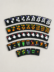 Ensemble de Mahjong de Luxe <span class=keywords><strong>Noir</strong></span> Mat Halloween 166 Tuiles avec Motifs Araignée <span class=keywords><strong>Orange</strong></span>, Crâne, Crak, Fantôme, Bam, Sac en Velours, Cadeau - Product Image 4