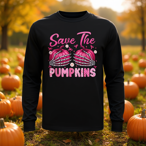 Camiseta de manga larga con lazo rosa de concienciación sobre el cáncer de mama Save The Pumpkins - Product Image 3