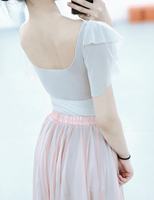 Maillot de Ballet de Malla con Manga Corta Volante para Mujer, Espalda Cuadrada, Body de Danza, Traje de Gimnasia para Adultos, Ropa de Danza, Disfraz de Ballet