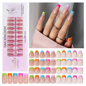 Set di 150 <span class=keywords><strong>Unghie</strong></span> Finte Stile Francese, <span class=keywords><strong>Lunghe</strong></span> e Quadrate, in Cinque Colori, Applicazione Facile - Product Image 2