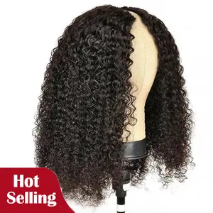 V Part Wig Human Hair Machine Made Raw Human Hair Wigs for Women U Part Kinky Curly Glueless Brazilian Short bob wig human hair