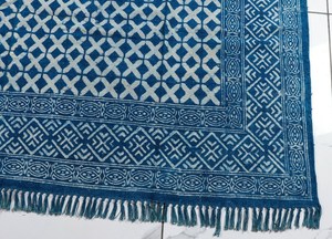 Tapis Kilim en coton bleu indigo tissé à la main, imprimé en bloc, tissage plat, style bohème, pour sol, 5x8 6x9 8x10 9x12 - Product Image 4