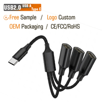 Cable USB-A 3 en 1 de Metal y Nylon Trenzado, Cable de Datos OTG Macho a Hembra, Extensor USB, Logotipo Personalizado OEM