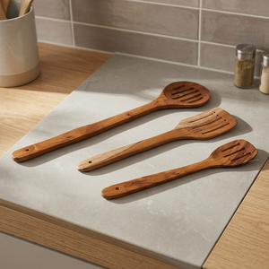 PureGrain Natural Wooden Spoon Set 3-Piece Hand Carved Serving Utensils Minimalist <b>Kitchens</b> Sustainable Cooking Acacia Stocked - Product Image 1