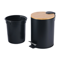 Poubelle à déchets 3L 5L Ronde sur mesure en métal, poubelle à pédale noire 1,3 gallon, poubelle économique avec couvercle en bambou à fermeture douce
