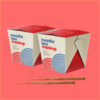 Boîte à nouilles chinoise en papier kraft personnalisée pour restaurant, emballage alimentaire jetable avec poignée en fil métallique