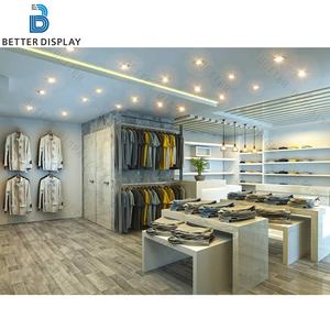 Magasin de vêtements pour hommes en <span class=keywords><strong>bois</strong></span> blanc simple Design d'intérieur Magasin de vêtements complet personnalisé Vitrine Présentoir Meubles pour magasin de vêtements - Product Image 2