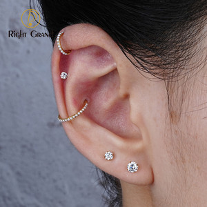 Round Prong Set Cz Piercing Top Push Pin Labret <strong>Stud</strong> ASTM F136 <strong>Titanium</strong> Threadless 18G Earring Helix Cartilage Lip Jewelry - Product Image 2
