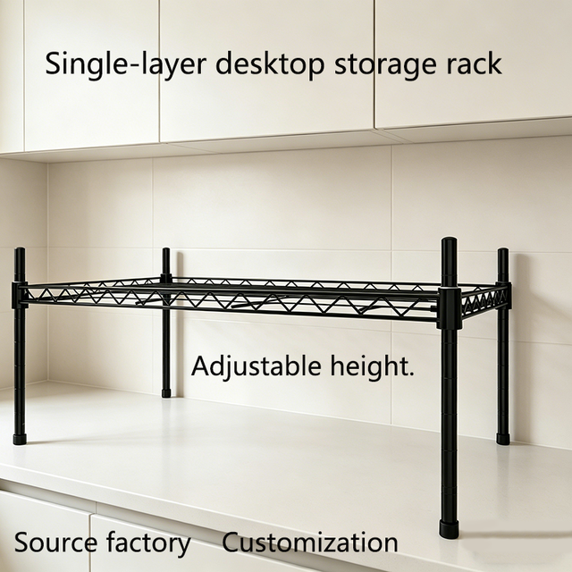 Single-Layer Carbon Steel Powder-Coated Height Adjustable Detachable Kitchen Countertop Storage Rack for Dishes Bowls