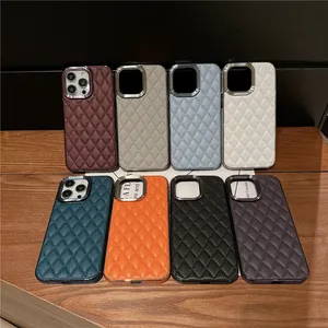 for iphone 14promax leather designer case rhombic lattice plating for iphone 15 pro max checkered case