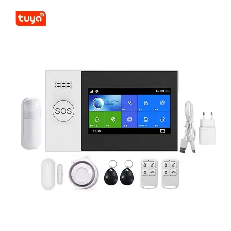 Anzhiyi Tuya Wireless Home WIFI GSM GPRS Burglar Home Security GSM Intelligent 4.3 Inch Full-capacity Touch Screen Alarm System