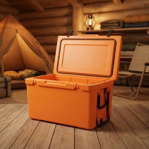 Glacière Rotomoulée Moderne Orange 135L avec Poignée Métallique, Boîte Isotherme en Plastique pour Activités de Plein Air - Product Image 1