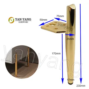 Yanyan pabrik produksi disesuaikan tinggi 170mm berkilau emas besi sofa kaki modern metalik tempat tidur kaki logam dekoratif furnitur kaki