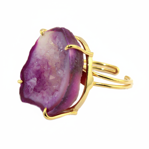 Rosa Natural geode druzy anillo de piedras preciosas de latón bañado en Oro de 24K punta anillo hecho a mano anillo de declaración - Product Image 1