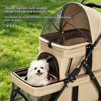 Poussette pour animaux de compagnie multifonctionnelle à double couche en acier au carbone et tissu Oxford 300D, pliable, légère et portable, pour chat et chien