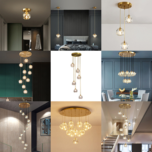 <span class=keywords><strong>Design</strong></span> semplice di lusso moderno <span class=keywords><strong>soggiorno</strong></span> ciondolo luce sfera di cristallo luce luce LED lampadario di cristallo per camera da letto - Product Image 5