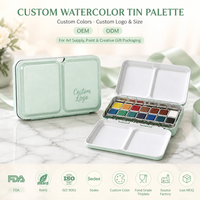 Boîte de palette en métal pour aquarelle avec logo personnalisé, 12/24/48 godets de peinture, conteneur en fer blanc pour fournitures artistiques, vente en gros OEM ODM