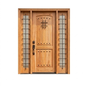 Porte d'entrée rustique sud-ouest en teck massif et bois d'acajou avec grilles en fer forgé et panneaux latéraux assortis - Product Image 1