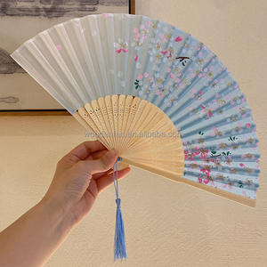 Affascinante Elegante Donna Moderna Fatto a Mano in Bambù di Seta 21cm Pieghevole per Borsa Tascabile Ventilatore con Manica in Tessuto per Danzare Matrimonio - Product Image 5