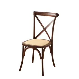 كرسي خشبي قابل للتكديس بنتوود طراز عتيق ريفي للبيع بالجملة كرسي خشبي متقاطع مطعم بيسترو كرسي طعام كروس باك