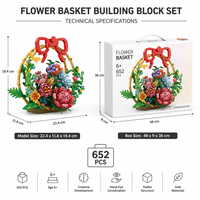 Set de Bloques de Construcción de Cesta de Flores Personalizada de 652 Piezas, Kit de Modelo Botánico Realista, Juguete de Construcción STEM, Regalo Educativo para Niños