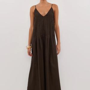 Vestido Elegante de Moda con Pliegues, Estilo Oversize, con Tirantes, para Ocio, Vacaciones, Fiestas, Vestido de Noche, Mezcla de Lino - Product Image 1