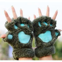 Mitaines sans doigts en peluche d'ours moelleuses et adorables pour femmes et filles, chaudes pour l'hiver