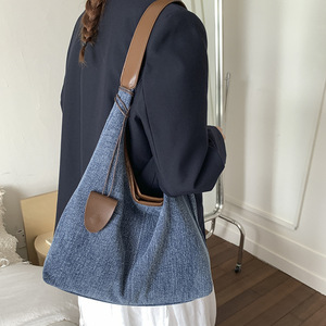 Denim Shoulder <b>Bag</b> Dumpling Shape Large Capacity Zipper Closure Everyday Use Women's Handbag Summer 2024 Light Blue - Product Image 1