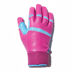 Guantes duraderos de bateo de béisbol Cabretta Leather Palm Pink & Blue para adultos y jóvenes con color y logotipo personalizados - Product Image 1