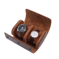 Offre Spéciale 2 fente montre rouleau voyage Crazy Horse Pu étui en cuir organisateur Caja Para Reloj stockage boîte de montre de luxe