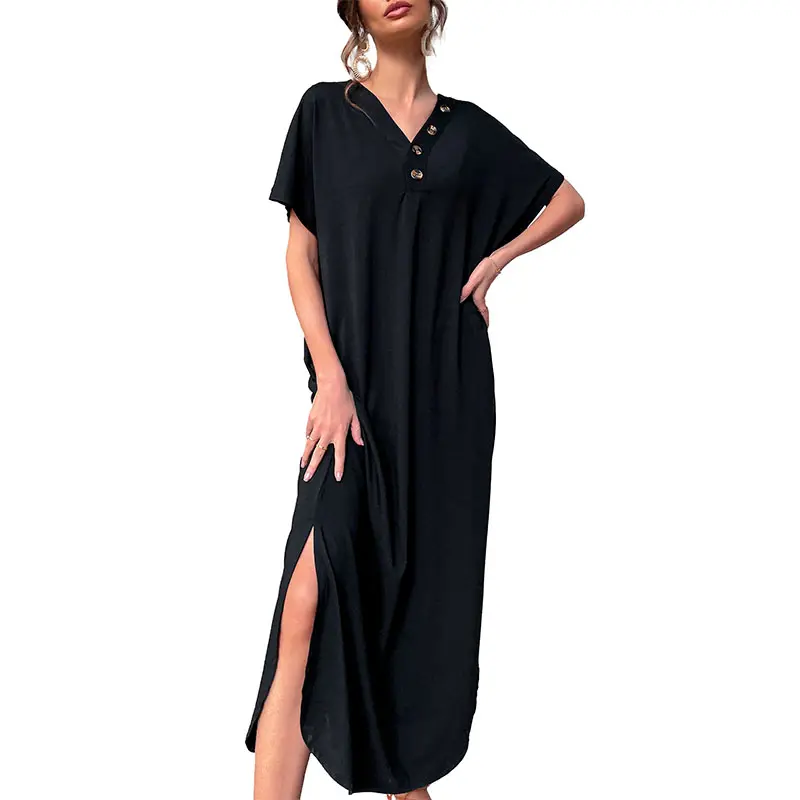 2023 Casual Elegant Loose Split Casual Dress Maxi Summer Dress Long Ladies Black Dress