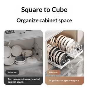 Étagère de rangement réglable en métal pour ustensiles de <span class=keywords><strong>cuisine</strong></span>, organisateur de placard coulissant, égouttoir de comptoir, support pour couvercles et casseroles - Product Image 3