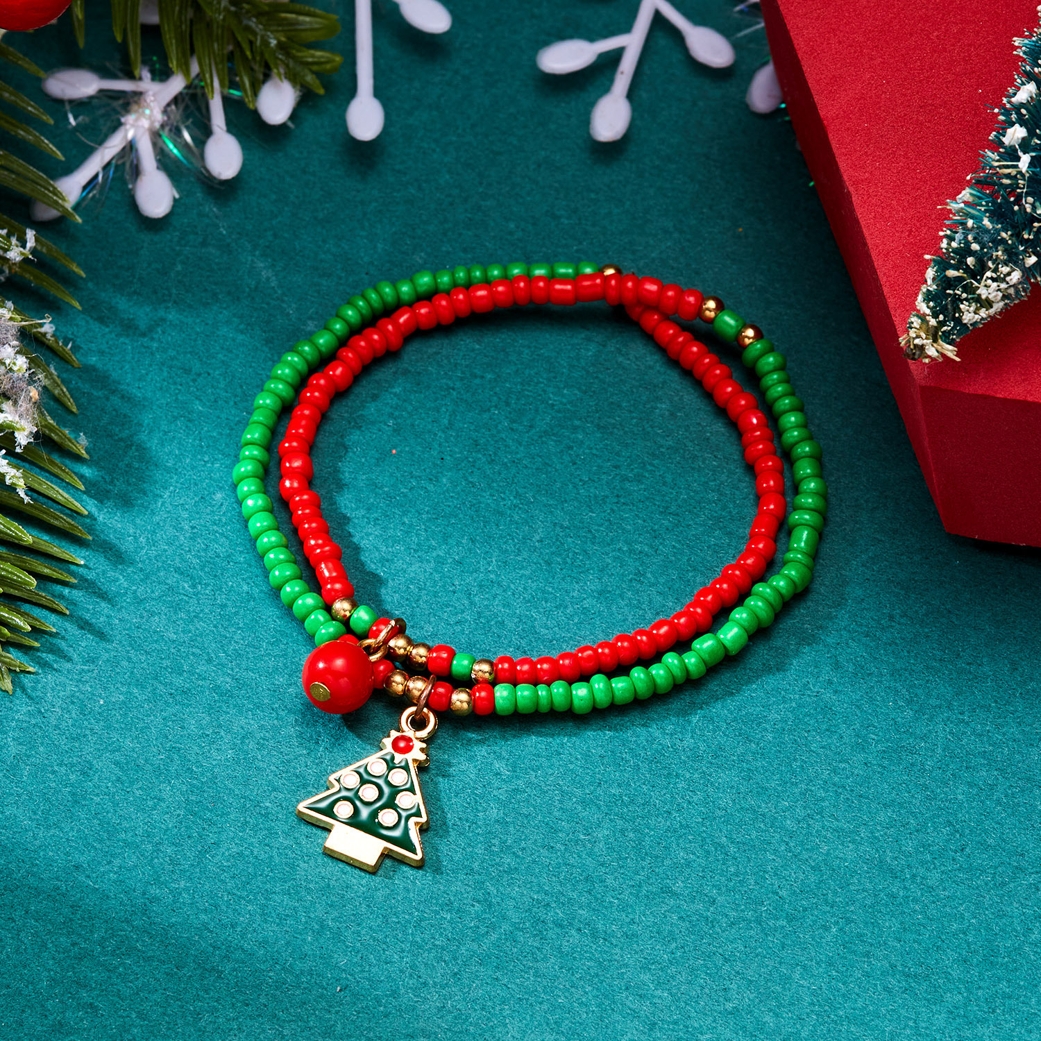 Conjunto De Pulseras Navideñas Para Niños, Santa Claus, Muñeco De Nieve, Árbol De Navidad, Pulsera De Patrón Geométrico De Aleación Tejida A Mano Para Niños