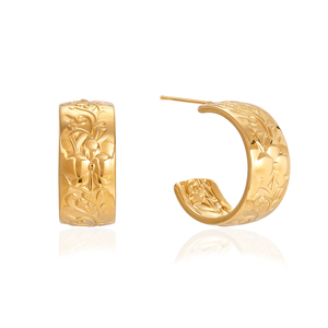 <span class=keywords><strong>Orecchini</strong></span> a Cerchio Minimalisti J&D Fashion, Placcati in Oro 18K, Acciaio Inossidabile, Design Classico con Texture a Martello - Product Image 1
