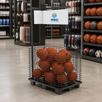Présentoir de sol pour ballons de sport avec support de signalétique suspendu pour la merchandising en magasin de détail