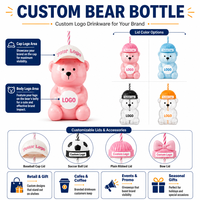 Mug à café en verre borosilicate avec couvercle en forme de chapeau et paille, motif animal 3D mignon Kawaii, pour boissons, cadeau pour la maison et le bureau, vente en gros