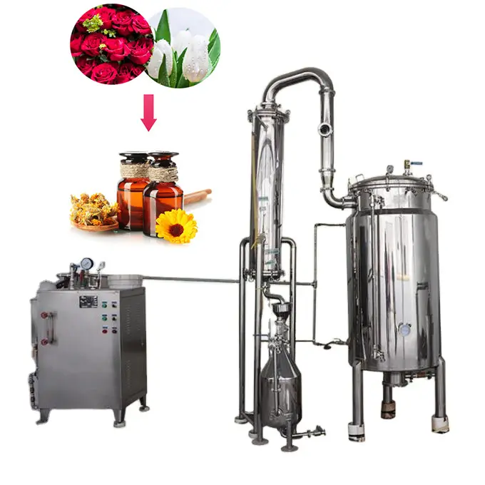 Ultimo disegno 50L lavanda distillatore a vapore di olio essenziale di rosa estratto di olio di macchina a base di erbe macchina di estrazione dell'olio