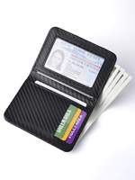 Dompet gaya bisnis pria minimalis, dompet desain serat karbon kulit PU ramping, tempat kartu dengan penutup klip untuk kartu kredit