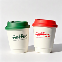 Gobelet à café en papier à double paroi écologique, isolé, jetable, pour boissons chaudes, corps blanc, couvercle rouge et vert, gobelet à thé au lait, vente en gros