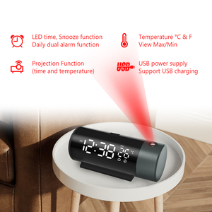 Digital Projection Alarm <strong>Clock</strong> with Temperature 180 Rotation USB Electronic Table Bedroom <strong>Bedside</strong> 3D Wall Snooze Alarm <strong>Clock</strong> - Product Image 4