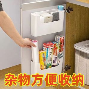 Organizador de Pared Estilo Japonés, Caja de Almacenamiento para Puerta de Armario, Cocina, Baño, Sin Taladro, Soporte para Rollo de Papel Film, Estante de 2 Niveles - Product Image 5