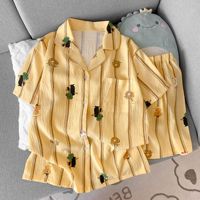 Pyjama à manches courtes pour femmes chaudes mignon dessin animé imprimé vêtements de nuit décontractés pour l'hiver été automne printemps