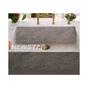 Newstar Surface solide Double évier salle de bain vanité solide marbre lavabo à <span class=keywords><strong>main</strong></span> mur suspendu pierre noir bassin - Product Image 6