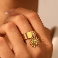 Bague ouverte unisexe personnalisée en acier inoxydable électroplaqué, design créatif visage de soleil amusant, pour Halloween, décoration de doigt