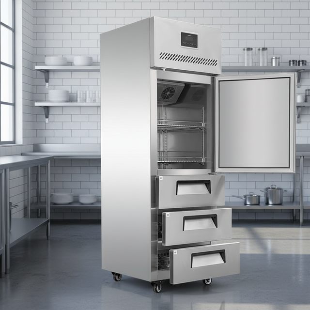 Commercial Grade Refrigerator: Extra Large Capacity, Single Door, Stainless Steel Build, Customizable Drawers Fan Cooling