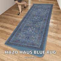 Hazo Haus Non-Slip Washable Vintage Floral Polyester Low Pile Tufted Kitchen & Bathroom Runner Rug 24x72 Inches Dusky Navy
